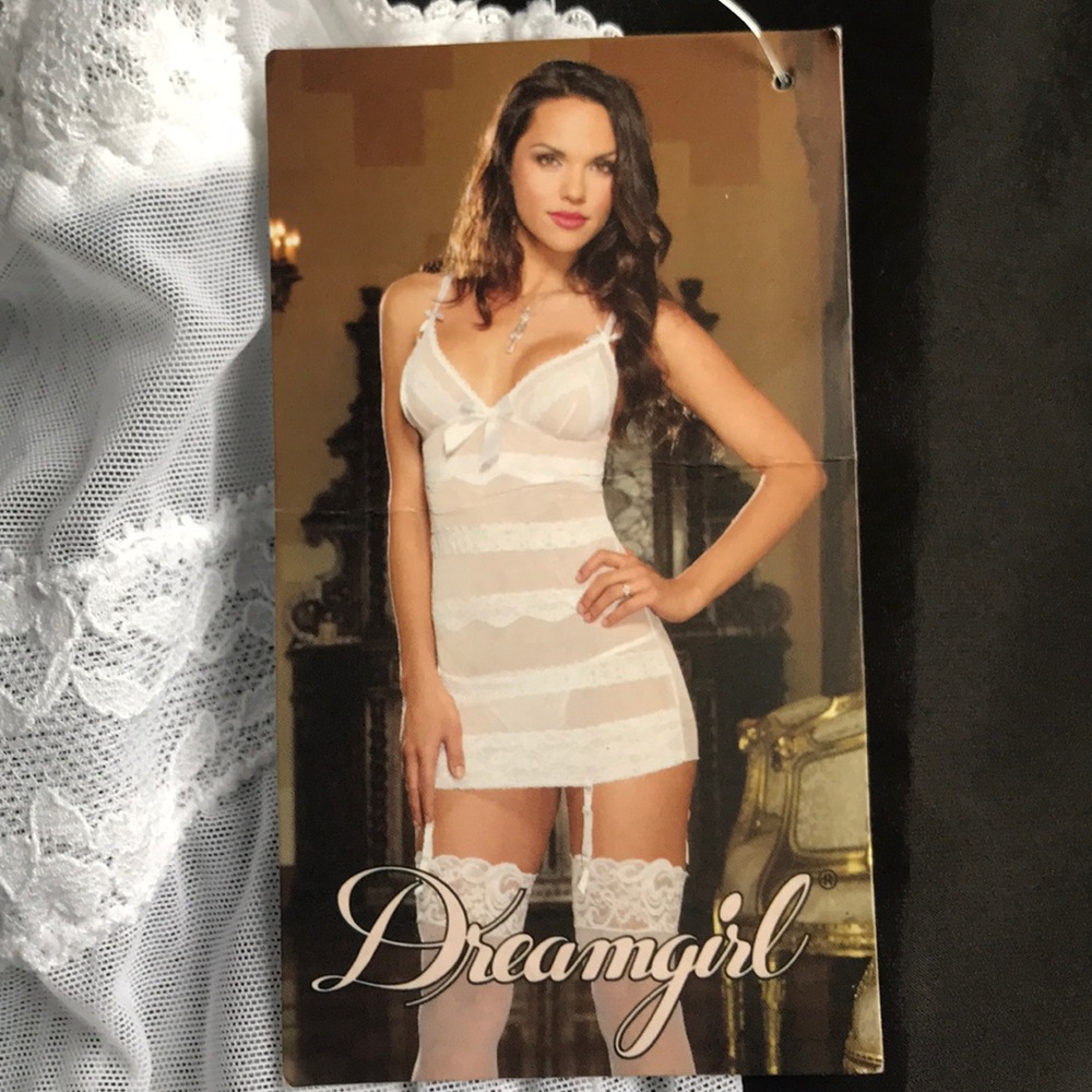 NWT DREAMGIRL Sheer Mesh & Lace Garter Slip Medium